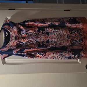 SANDRA DARREN 2X - Pink, Coral & Blue Sleeveless Sheath Dress